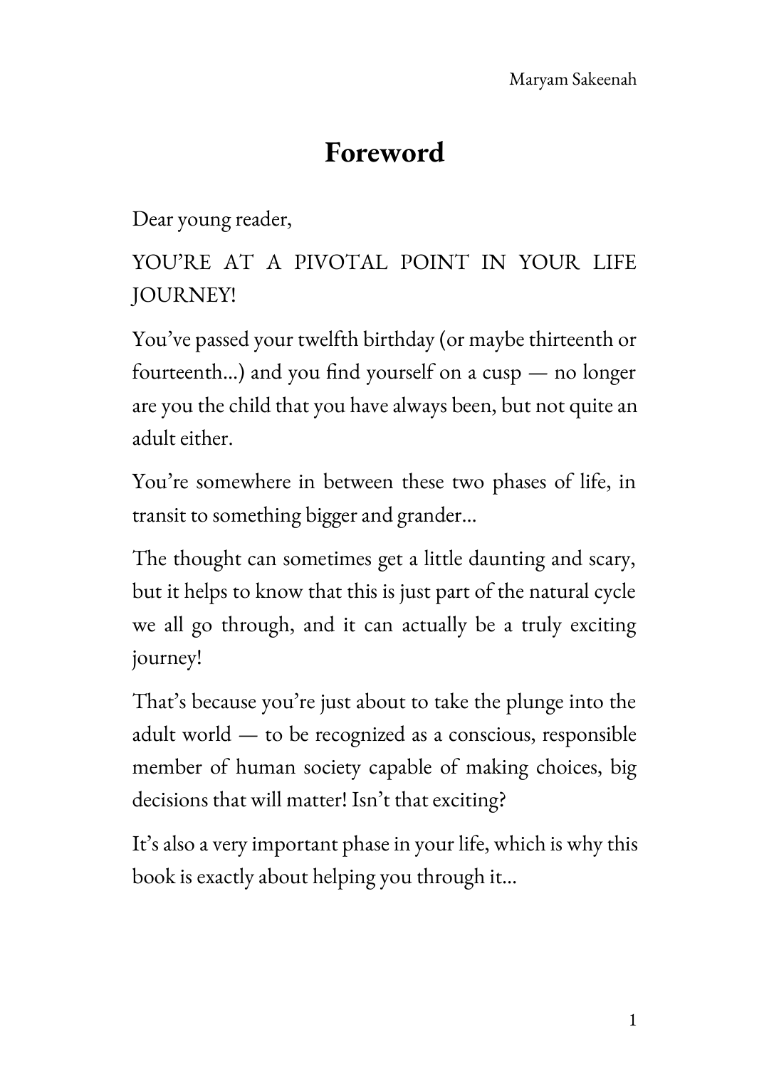 Page 1 of Coming of Age: A Handbook for Muslim Teenagers, Book 1 for Boys